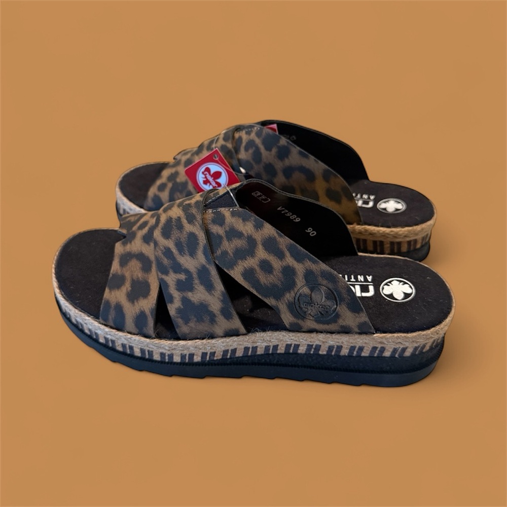 Rieker Leopard Print Platform Sandals